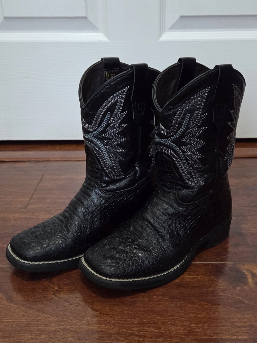 Caballo Dorado Kids Black Leather Square Toe Western Cowboy Boots Size 13